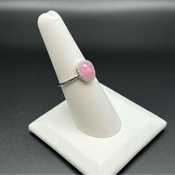 Sterling Silver Offset Oval Pink Ice Galaxy CZ Ring, size 7 - Picture 7 of 10